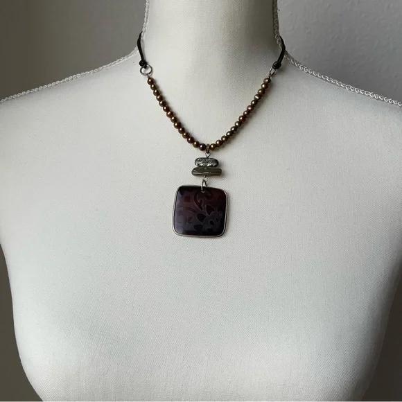 SILPADA | Retired Black Pen Shell Carved Pendant Sterling Silver 15"+3" Necklace - Picture 14 of 14